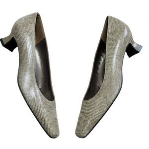 Stuart Weitzman Brown Leather Snakeskin Kitten Heels